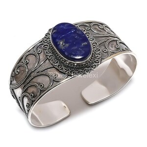 Rare Lapis Lazuli Bracelet, Blue Gemstone Bracelet, Bangle Bracelet, 925 Sterling Silver Jewelry, Engagement Gift, Bracelet For Mother