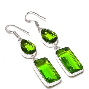 100% Genuine Peridot Earrings, Green Gemstone Earrings, Drop & Dangle Earrings, 925 Sterling Silver Jewelry, Wedding Gift, Earrings For Her