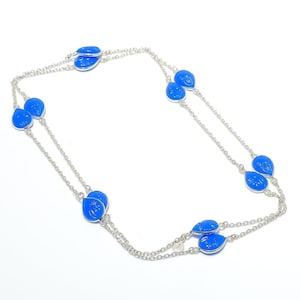 Blue Chalcedony Necklace Chain, 925 Sterling Silver Chain, Carved Chalcedony Gemstone, Handmade Chain, Anniversary Gift Jewelry For Her 36"