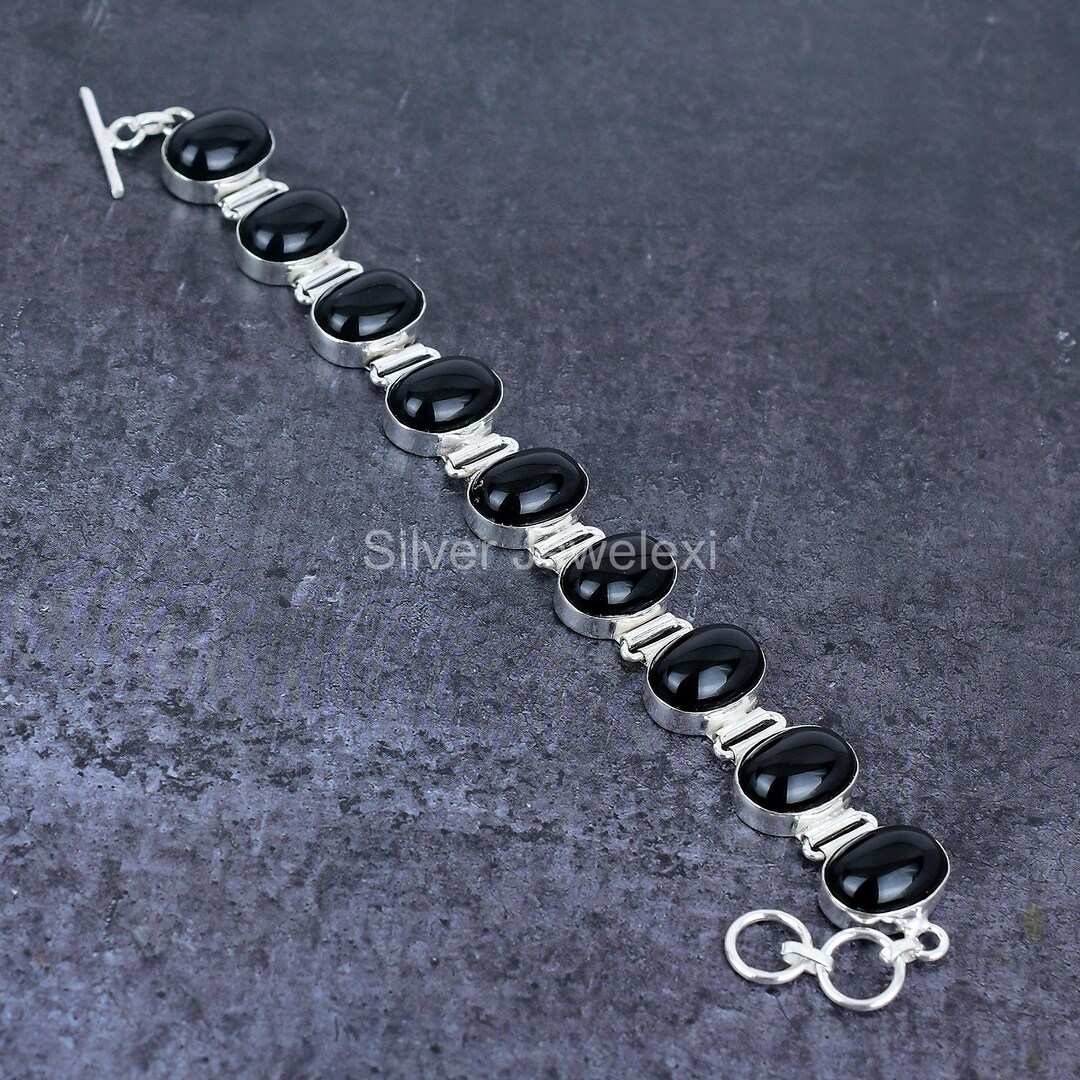 ブラックオニキス 職人技のチェーンブレスレット 925スターリング