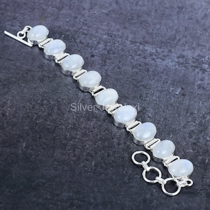 Natural Rainbow Moonstone Bracelet, White Gemstone Bracelet, Chain Bracelet, 925 Sterling Silver Jewelry, Anniversary Gift, Bracelet For Her