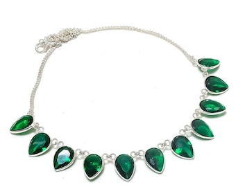 Exquisito collar de diópsido cromado, collar de piedras preciosas verdes, collar de cadena, joyería de plata de ley 925, regalo de boda, collar para ella