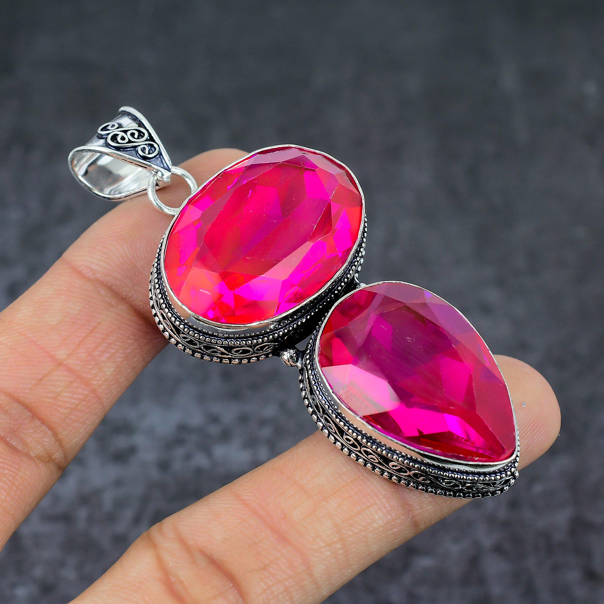 Pendentif rubellite en argent sterling 925, bijoux faits main, pendentif fait main, pendentif vintage, pendentif de créateur, cadeaux d'anniversaire pour l'amour - France