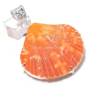 Exquisiter Austernmuschel Anhänger, Orange Edelstein Anhänger, Anhänger, 925 Sterling Silber Schmuck, Hochzeitsgeschenk, Anhänger für Sie