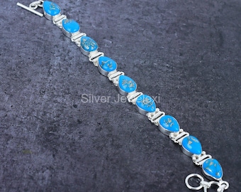 Bracelet Plaqué Argent Et Turquoise - Modèle N°2 - Fait Main - Neuf Avec Étiquettes - Envoi De France