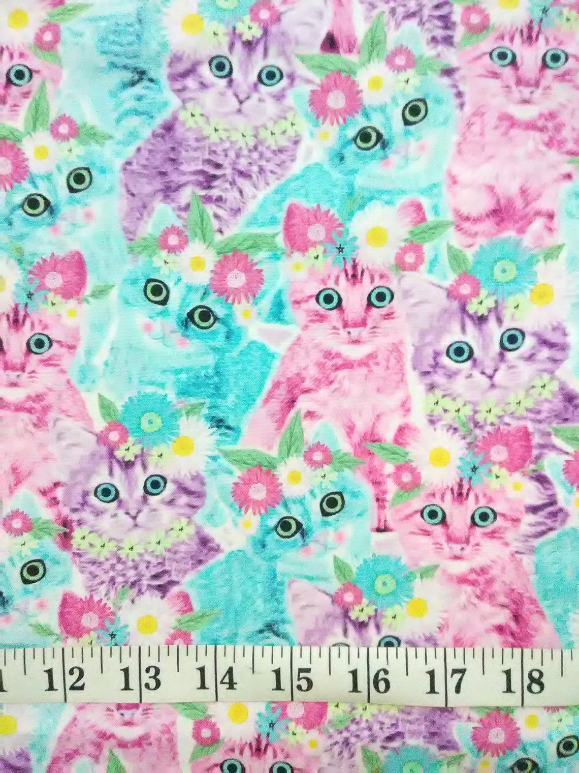 Pastel Cats Cotton Fabric Fat Quarters Half Yard Cat Animal Etsy UK