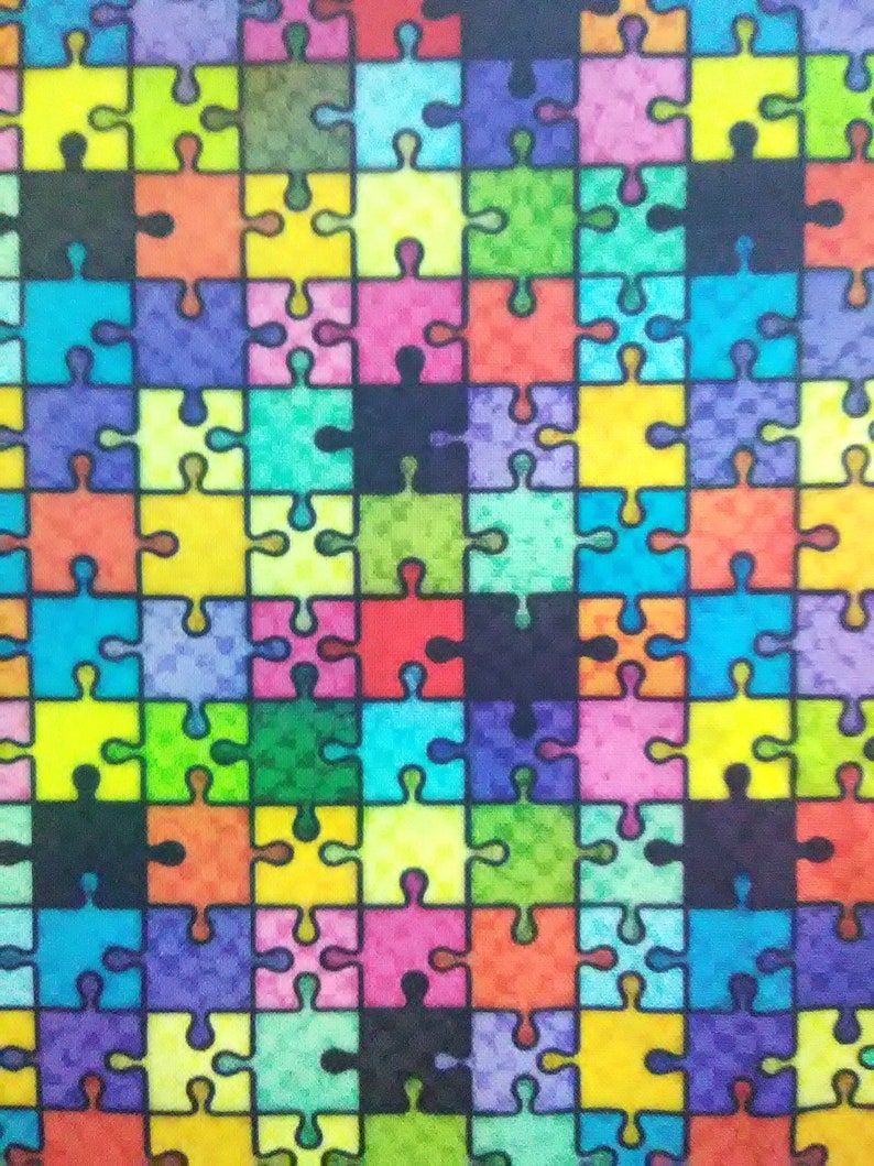 Autism Awareness Special Needs Teacher Puzzle Pieces Fabric Fat Quarters Cotton Precut Fabric Back to School Mask Making Fabric Sale
