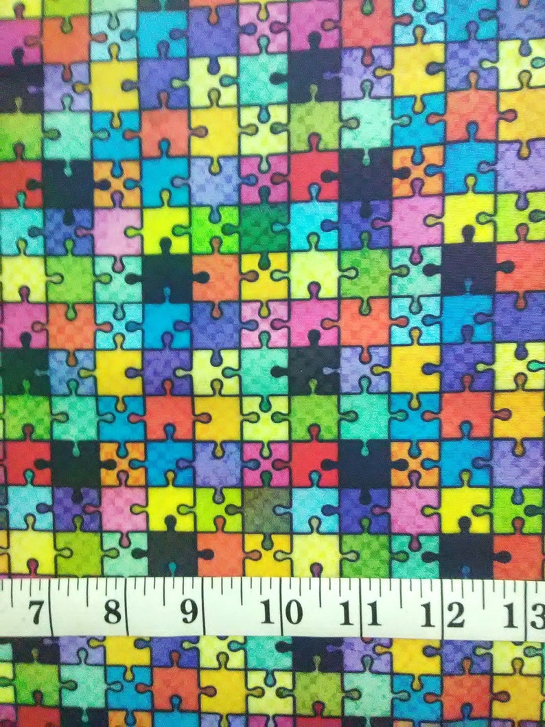 Autism Awareness Special Needs Teacher Puzzle Pieces Fabric Fat Quarters Cotton Precut Fabric Back to School Mask Making Fabric Sale