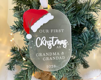 First Christmas Tree Ornament | Santa | Grandparent First Christmas Decoration | Laser Engraved | Christmas Tree