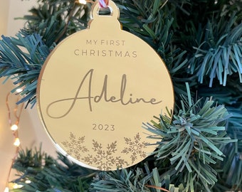 First Christmas Tree Ornament | Snowflake Tree Decoration | My First Christmas Decoration | Laser Engraved | Mirror | Christmas Tree