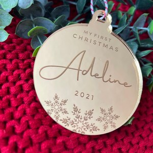 First Christmas Tree Ornament Snowflake Tree Decoration My First Christmas Decoration Laser Engraved Mirror Christmas Tree image 3