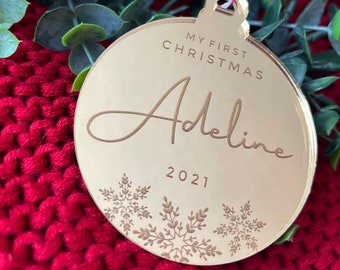 First Christmas Tree Ornament | Snowflake Tree Decoration | My First Christmas Decoration | Laser Engraved | Mirror | Christmas Tree