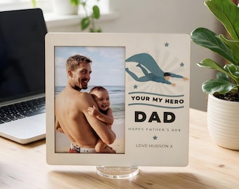 Marco de fotos para el Día del Padre "Papá Héroe", regalo personalizado para el Día del Padre, regalo para papá.