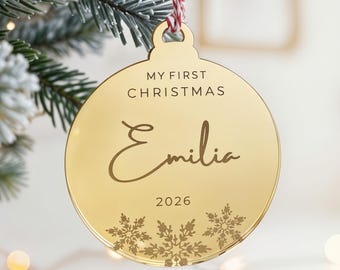 First Christmas Tree Ornament | Snowflake Tree Decoration | My First Christmas Decoration | Laser Engraved | Mirror | Christmas Tree
