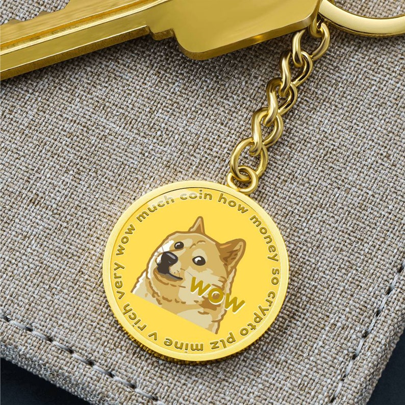 Dogecoin Keychain Cryptocurrency Coin Key ring Doge Coin Meme Key chain Crypto currency trade miner Accessory Dogecoin keyring