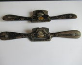Two early vintage Stanley spokeshaves curved sole flat sole. Original Stanley blades.