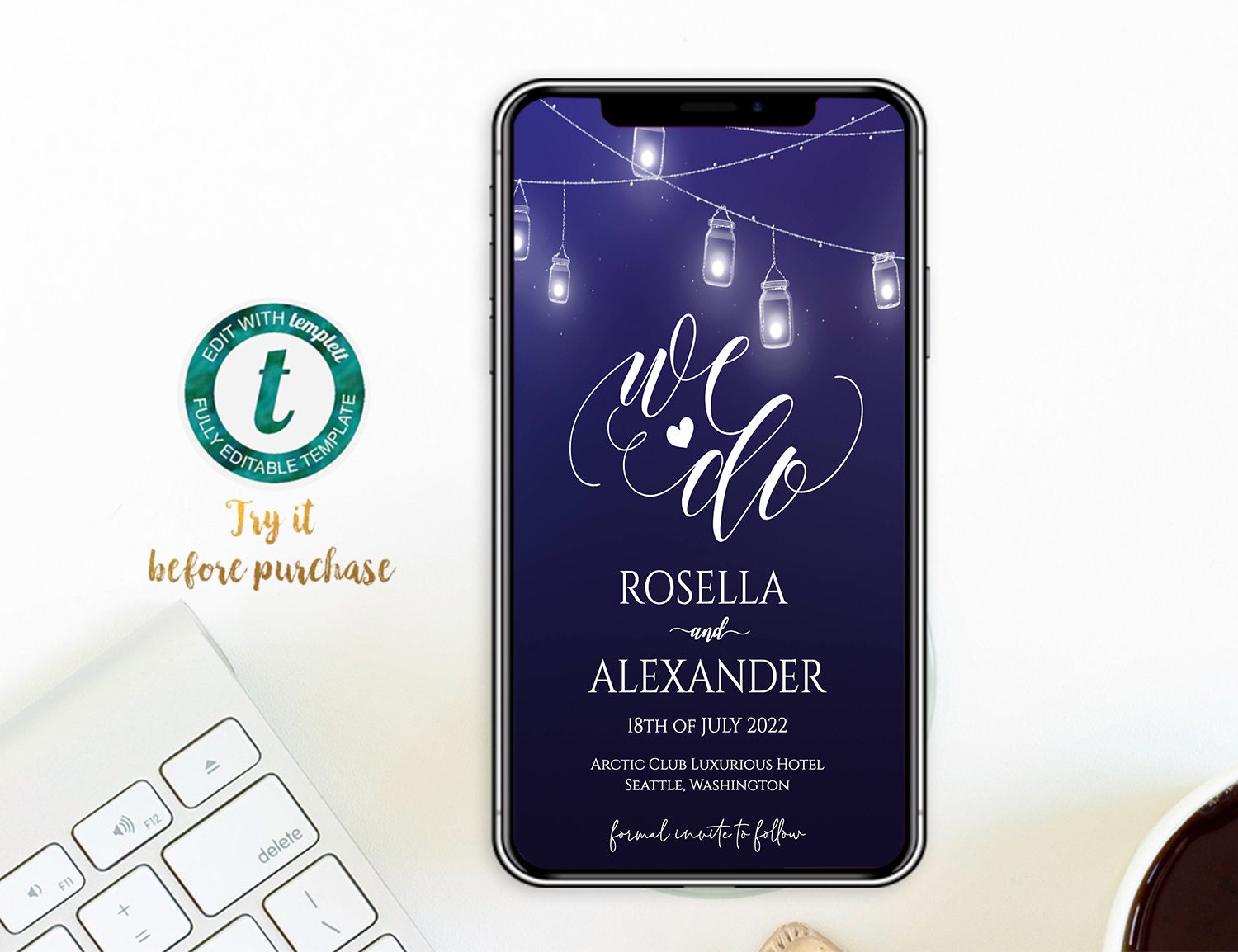 Invitaciones de boda electrónicas Plantilla simple Etsy