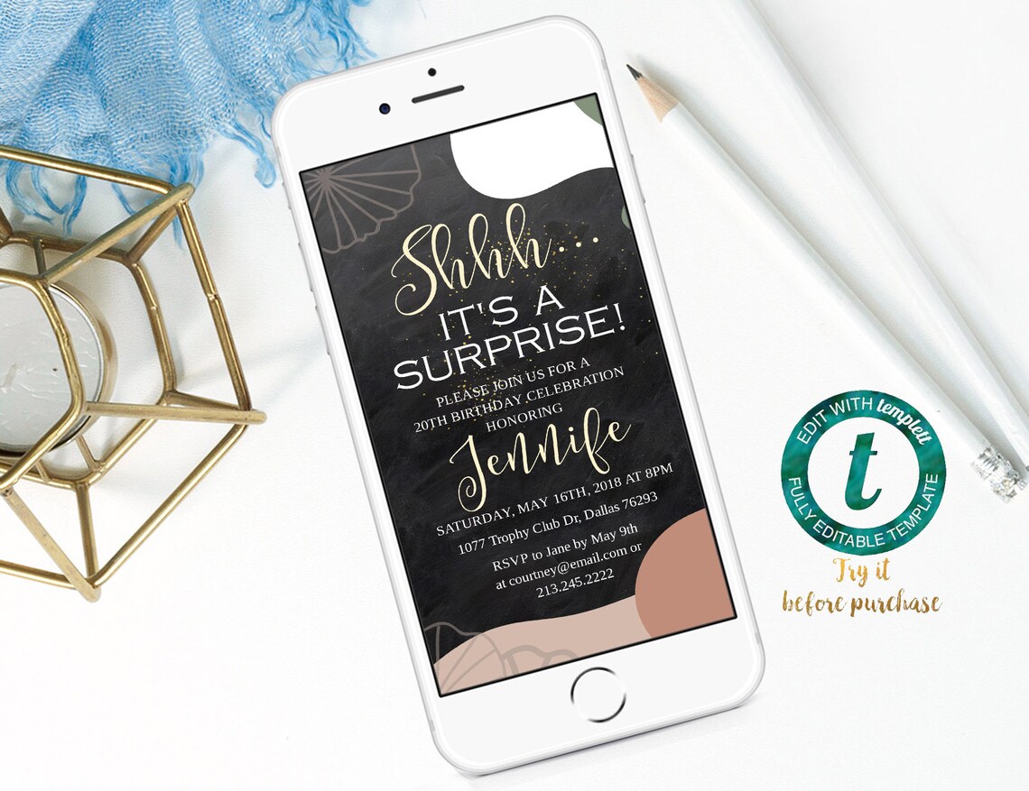 Electronic Surprise Birthday Invitation Women Birthday Party Etsy UK