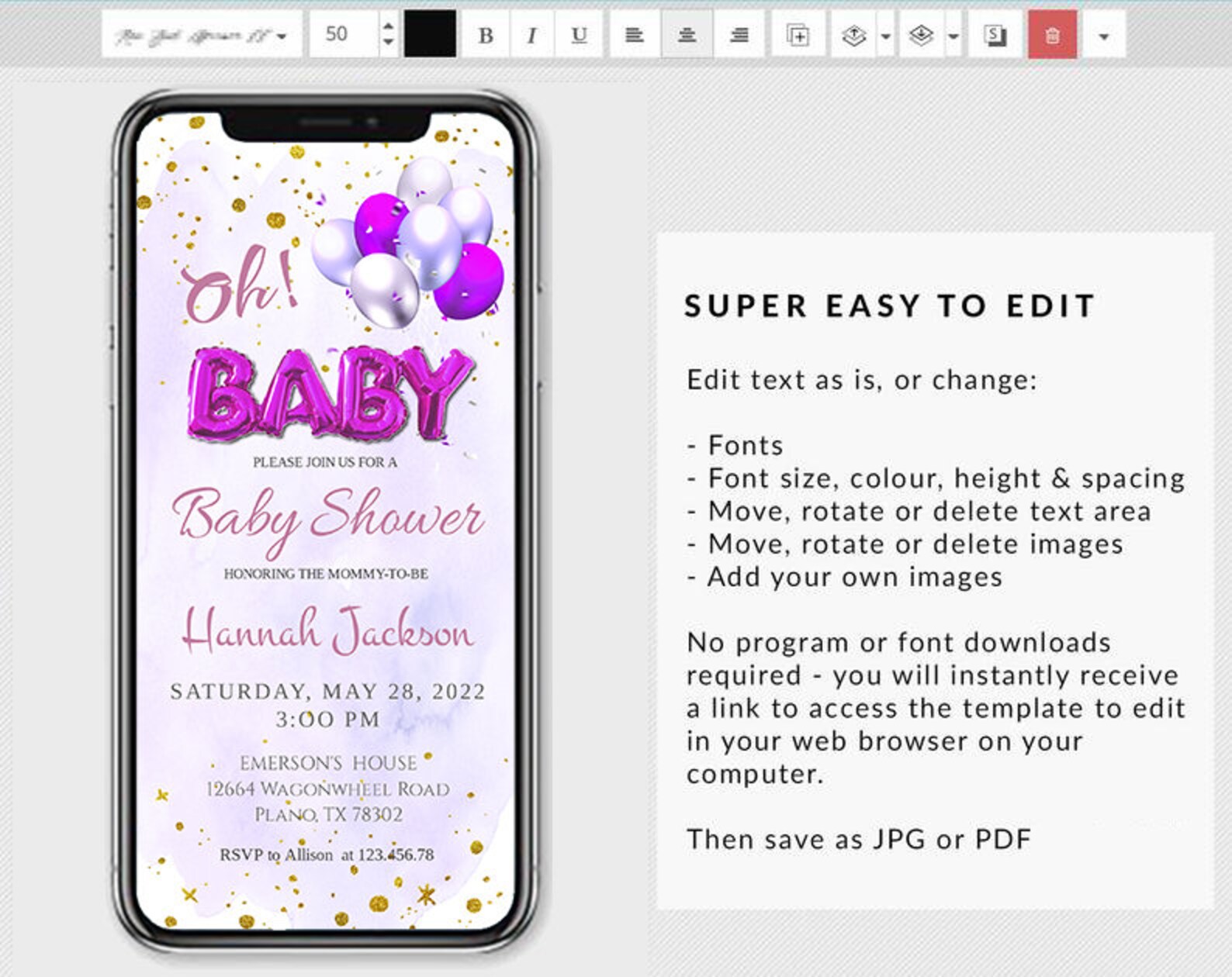Electronic Baby Shower Invitation Template Girlbaby Shower Etsy UK