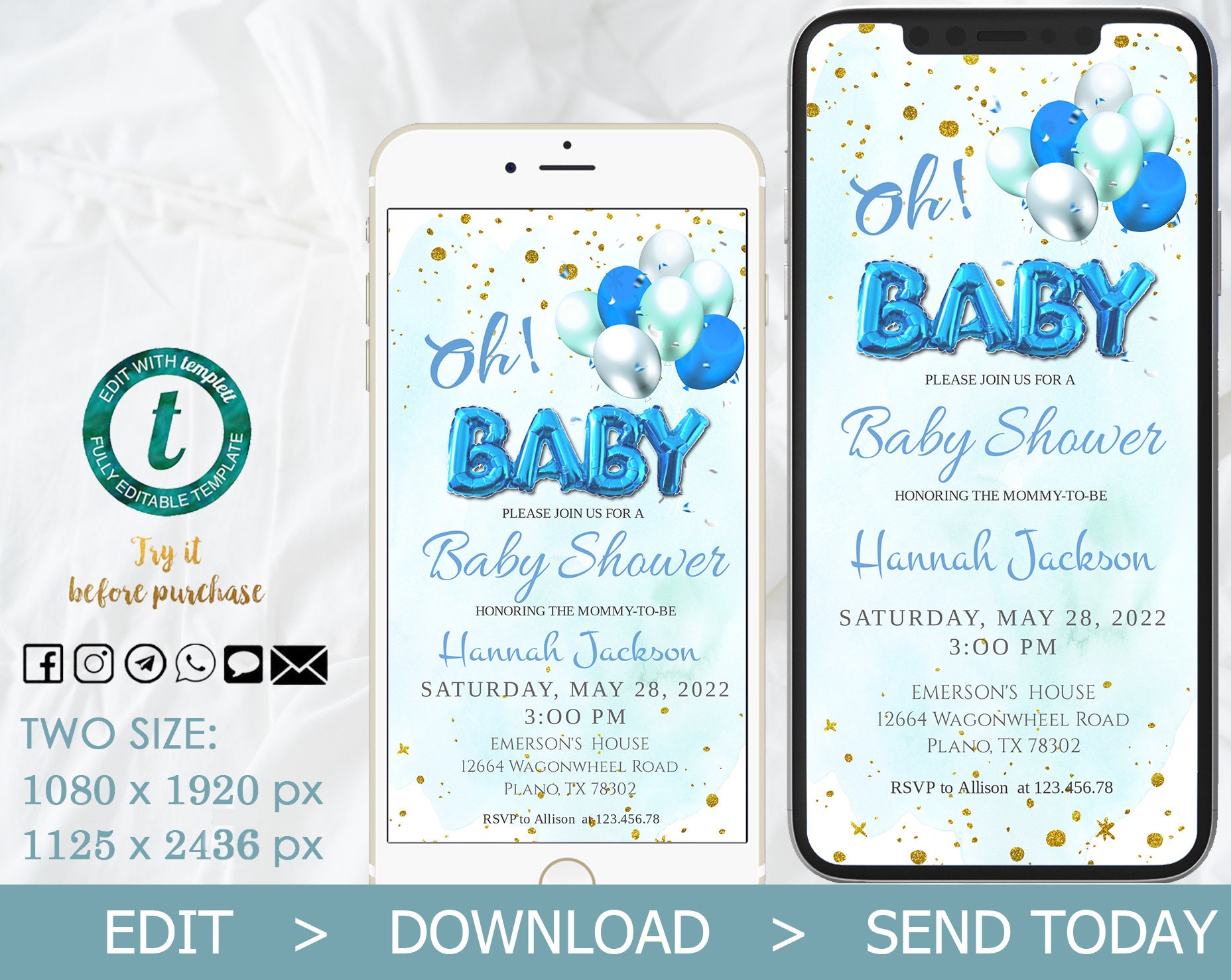 Electronic invitation Baby shower Template Digital invites for | Etsy