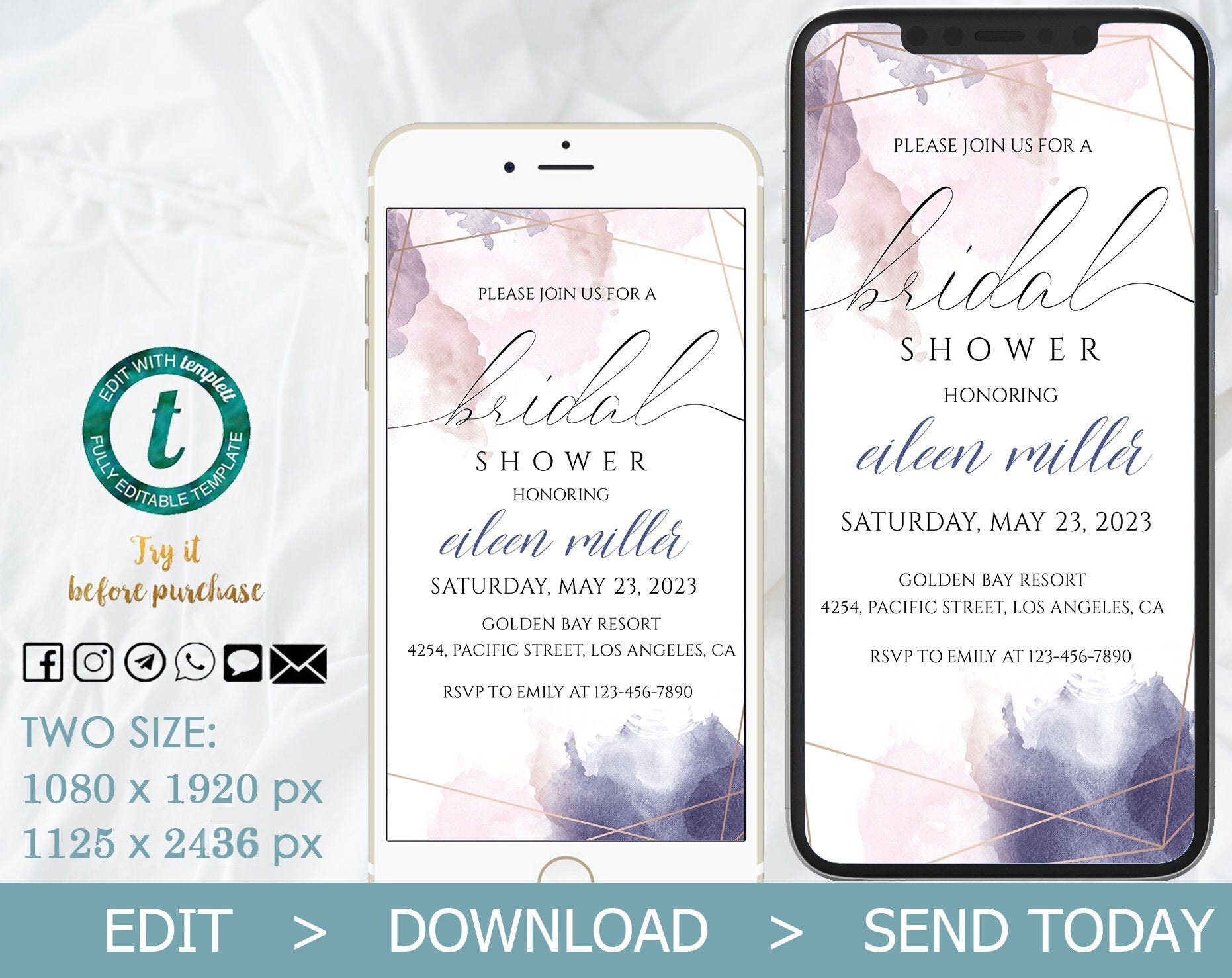 Electronic Invitation Bridal Shower Template Digital Pink - Etsy UK