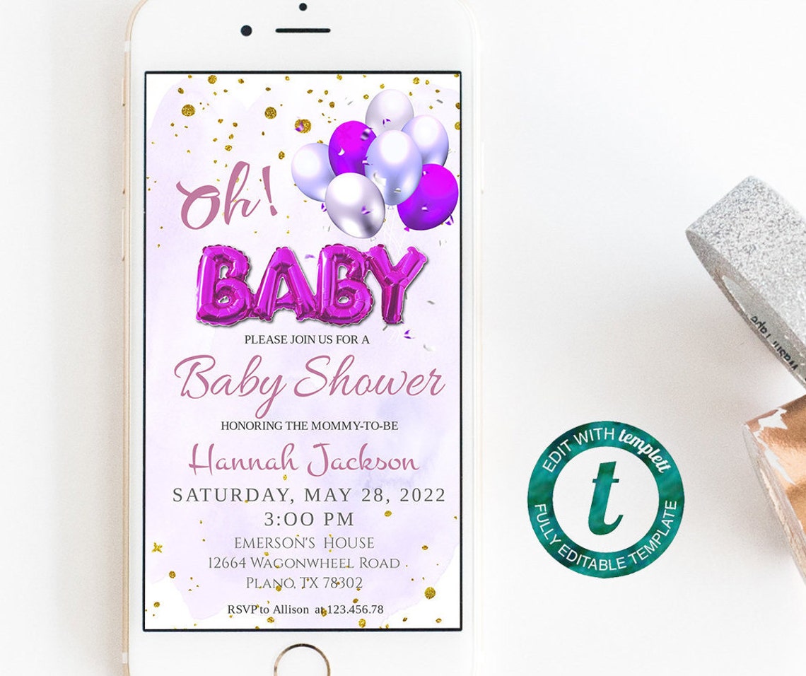 Electronic Baby Shower Invitation Template Girlbaby Shower Etsy UK