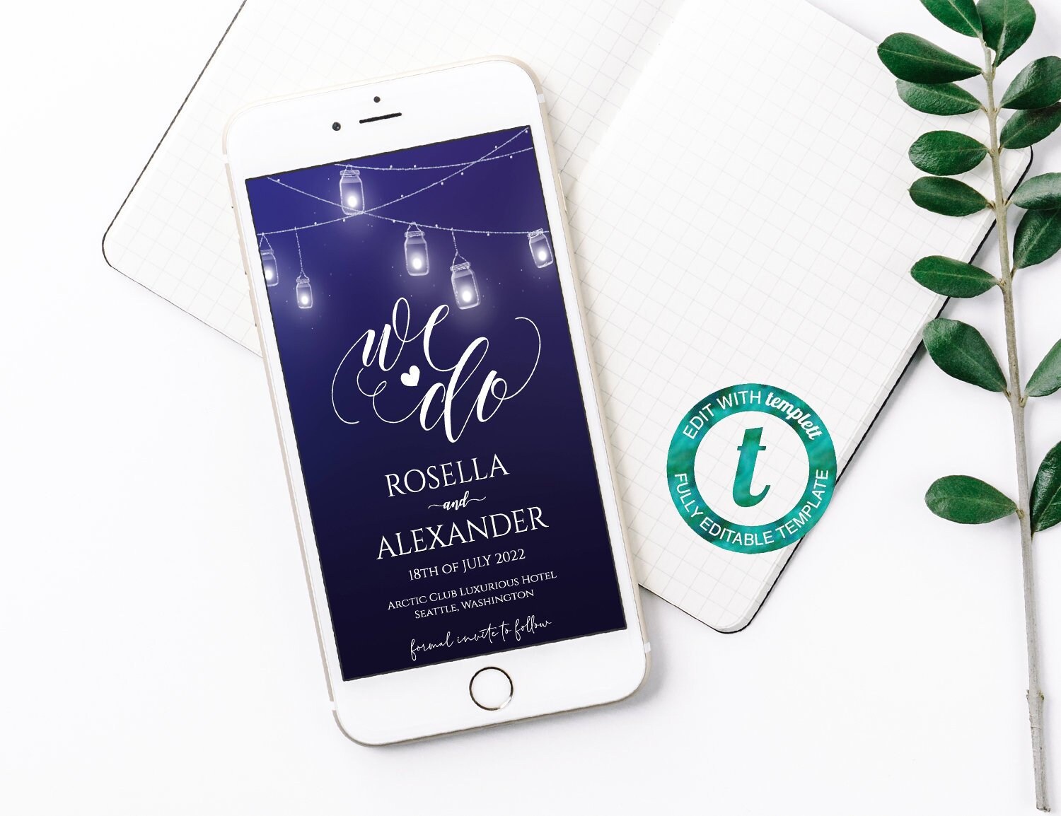 Invitaciones de boda electrónicas Plantilla simple Etsy