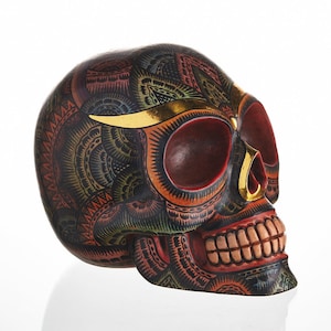 Handgemaakte hars schedel, met de hand geschilderd, tribale schedel kunst, schedel homeware,