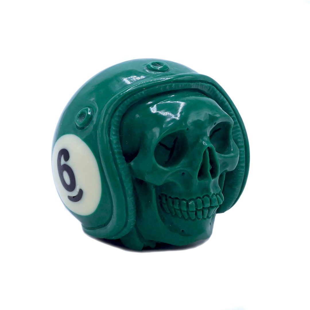 Hand Carved Pool Ball Skull, 8 Ball, Motorcycle Helmet, Skeleton Head