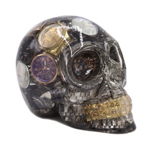 Hand made resin skull with vintage silver watches inside, vintage watch art, clear resin, skull decor, home decoration, gothic home decor