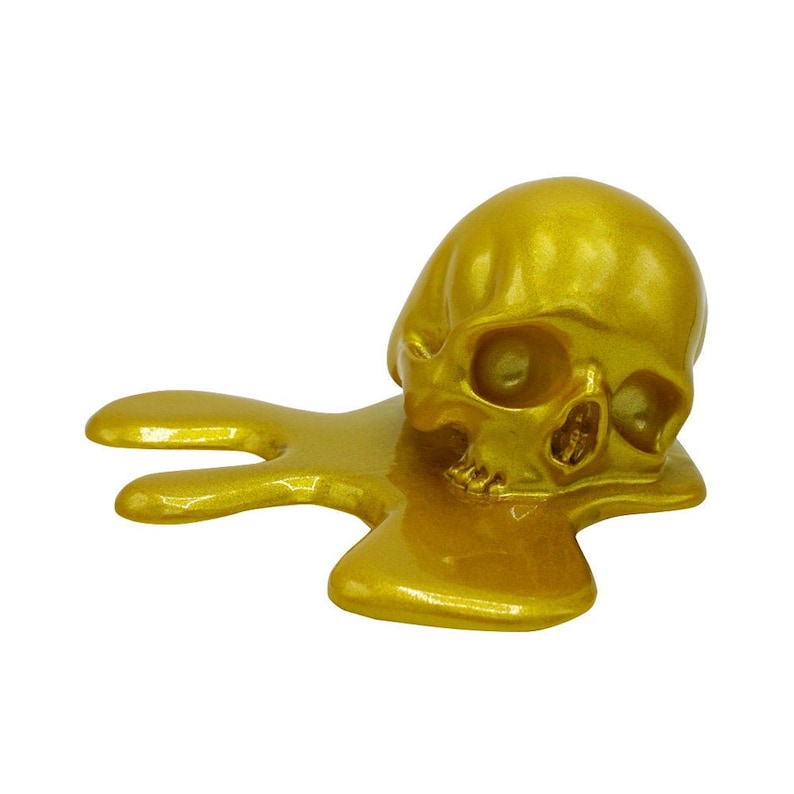 Melted resin skull 'Melting In The Sun' gold Skull Etsy