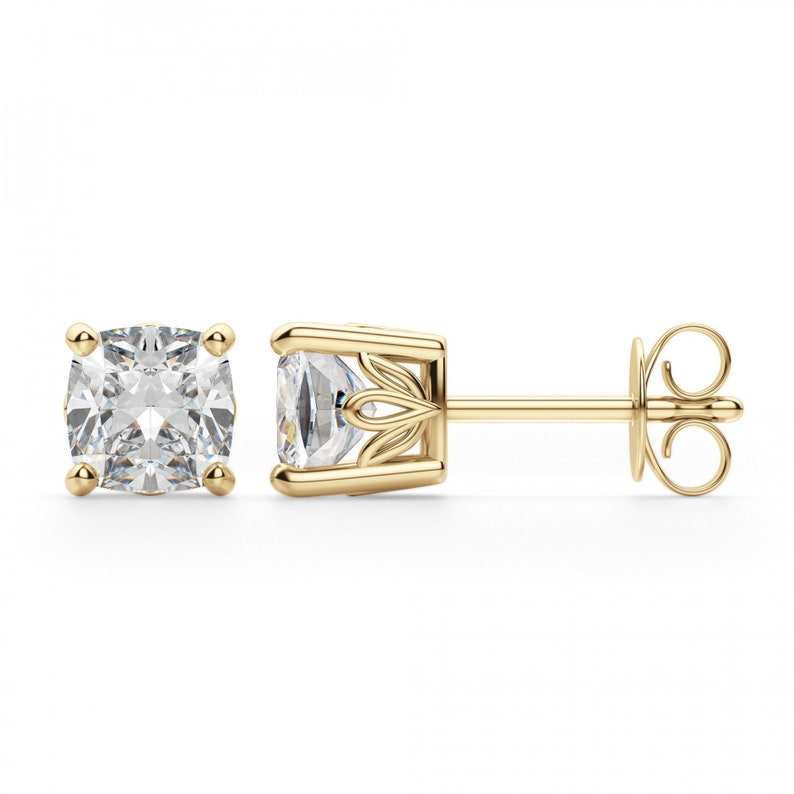 14k Gold Cushion Cut Diamond Stud Diamond Earrings Diamond Etsy