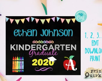 Boy Brown Hair Graduation Milestone Chalkboards Editable Kindergarten Graduate Chalkboard Signs Milestone Chalkboard Sign