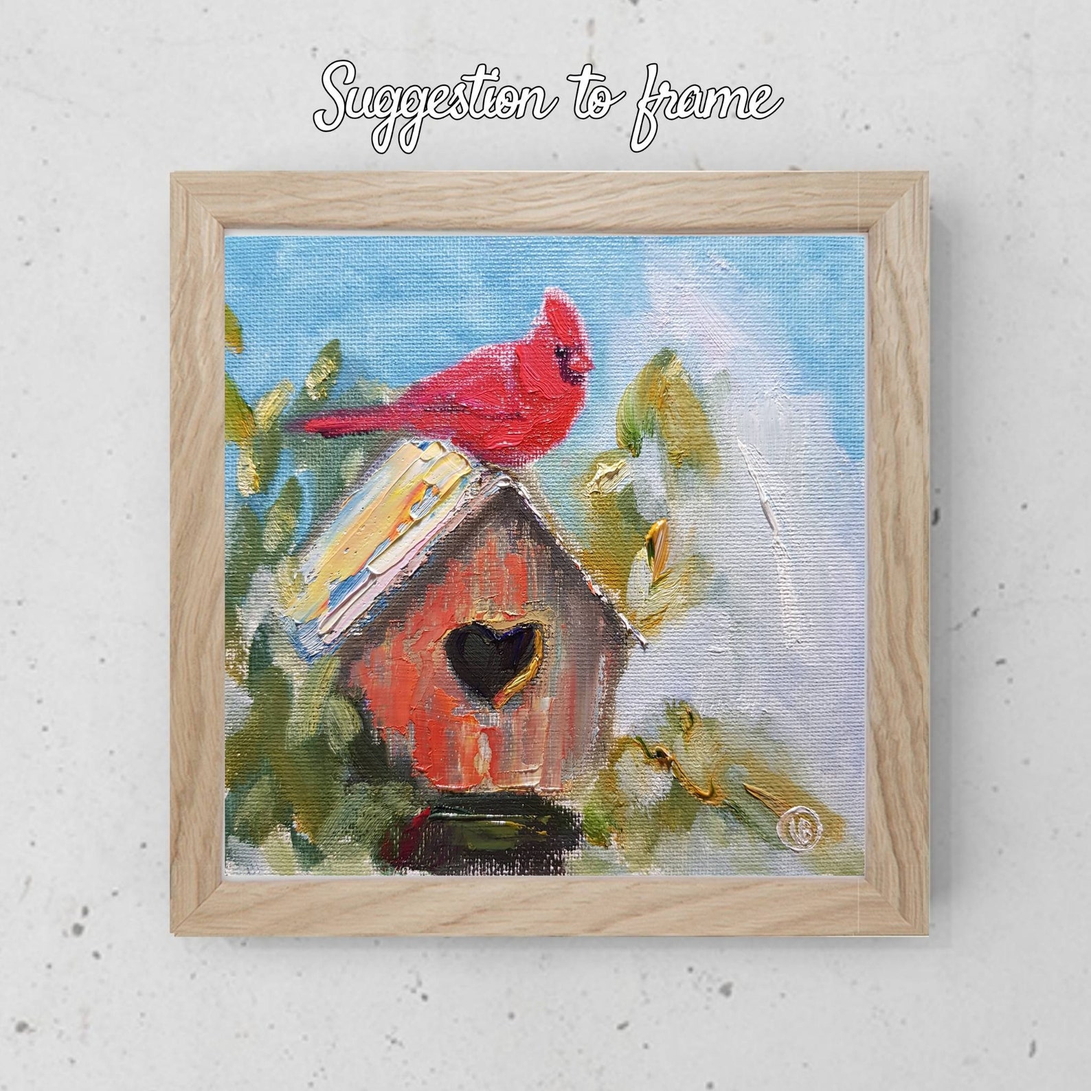 Cardinal painting Birdhouse original artwork Small oil | Etsy
