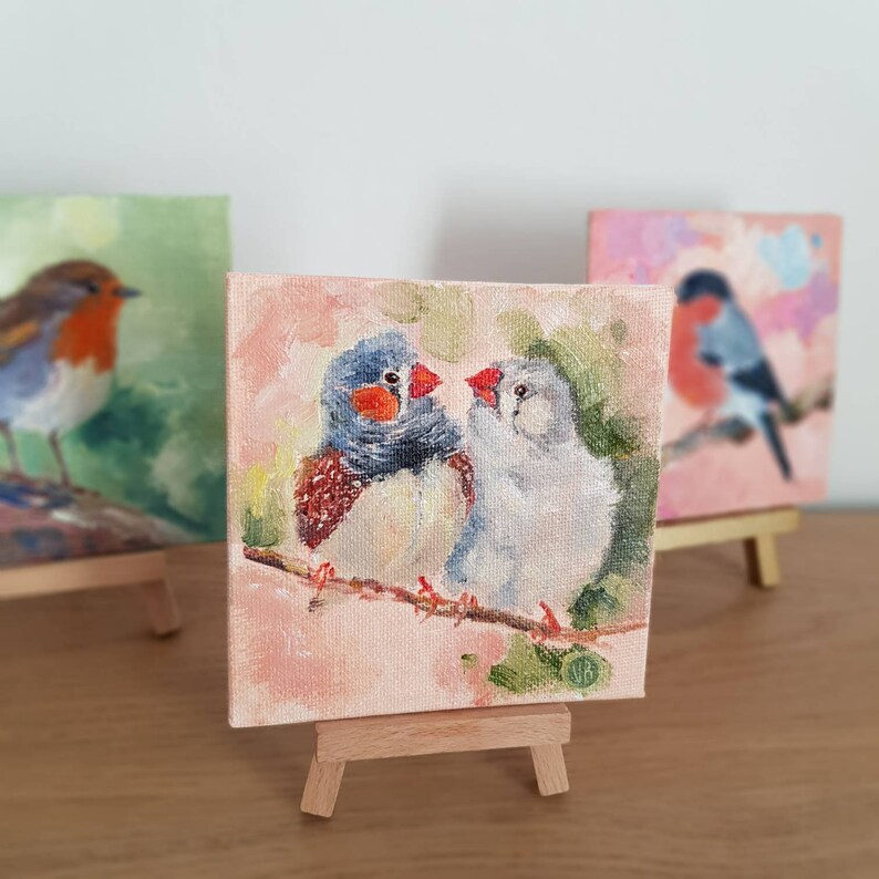 Zebra Finch Painting Original Art Couple of Bird Artwork Etsy