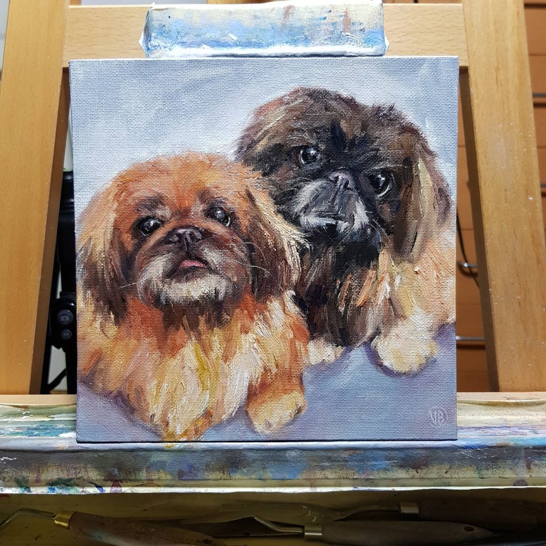 Pekingese Painting Custom Dog Portrait Cute Animal Wall Art Original Oil Painting Made to Order from your photo by VBartist