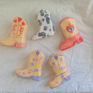 Cowboy Boot Planter - Custom Order,handmade, novelty kitchenware, custom, hand painted ceramics