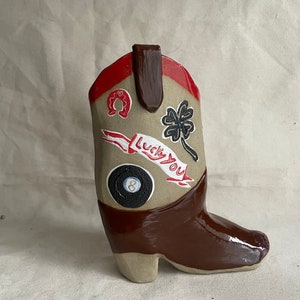Large Cermaic Cowboy Boot match strikers, planter, plant pot, vase, handmade, novelty kitchenware, custom, hand painted ceramics image 1