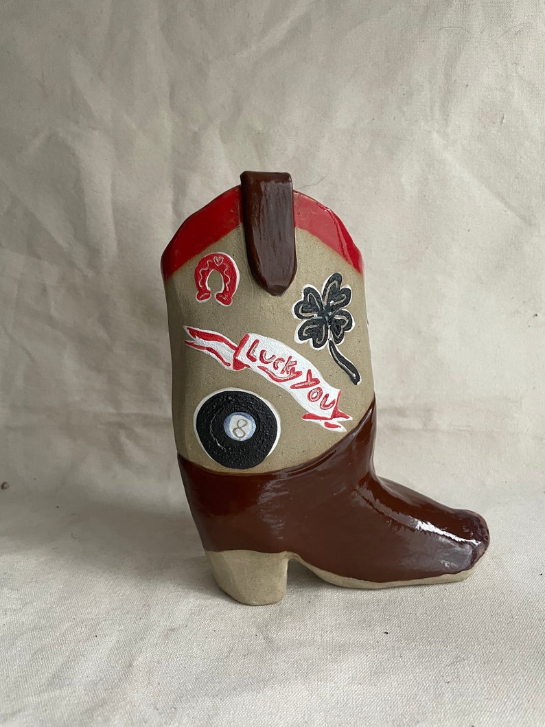 Large Cermaic Cowboy Boot match strikers, planter, plant pot, vase, handmade, novelty kitchenware, custom, hand painted ceramics image 1