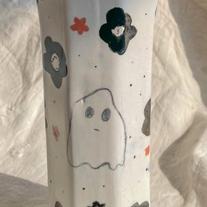 Halloween Vase, Cute Ghost, pottery planter, Spooky home decor, novelty home, hand painted ceramics, gen z gift, character, Kitsch