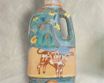Milchkarton Vase, zweiköpfiges Kalb, handgefertigt, Neuheit Küchengeschirr, Brauch, handbemalte Keramik, Herbst Geschenk, Herbst