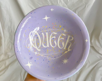 Slogan Decorative plate, Queer, ceramic trinket dish, pasta bowl, hand painted , home decor, LGBTQ, gay, kitsch