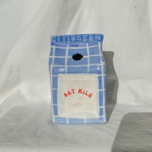 Milk Carton Ornament, handmade, novelty kitchenware, custom, hand painted ceramics