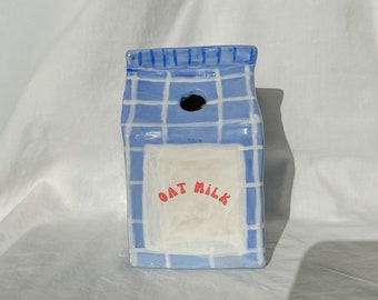 Milk Carton Ornament, handmade, novelty kitchenware, custom, hand painted ceramics
