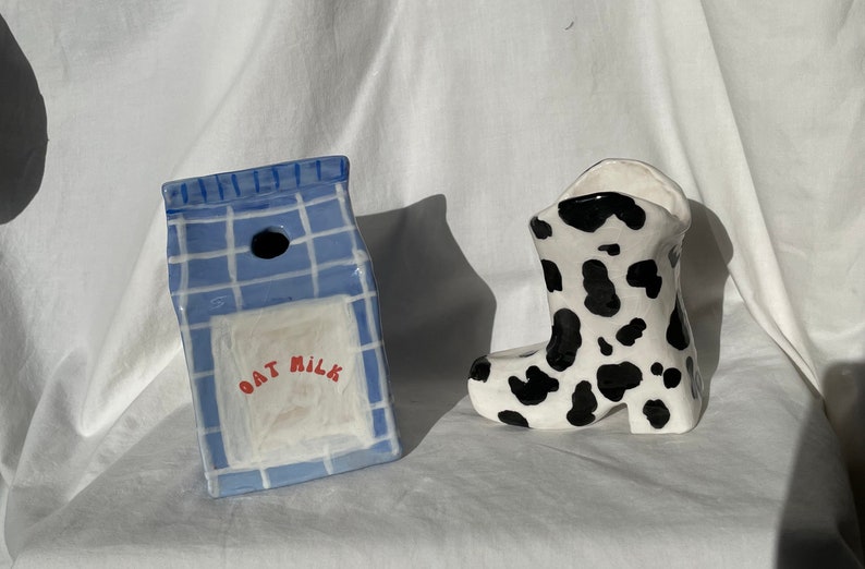 Milk Carton Ornament, handmade, novelty kitchenware, custom, hand painted ceramics image 8