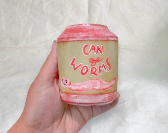 Handmade Ceramic Can of Worms – Novelty Vase, Desk Decor