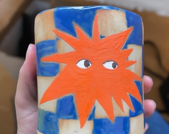 Handmade Ceramic Travel Mug, Starburst Design, Kitsch Coffee Cup