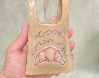 Ceramic Grocery bag, handmade, novelty kitchenware, shopping plastic bag, hand painted ceramics