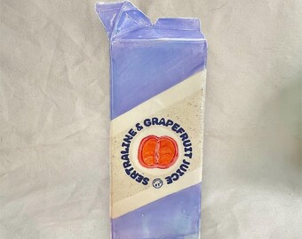 Handmade Milk Carton Vase, Grapefruit & Sertraline Design, Novelty Kitchenware