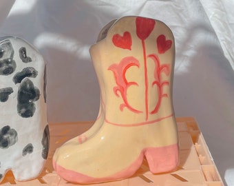 Cowboy Boot Planter - Custom Design, handmade, novelty kitchenware, custom, hand painted ceramics